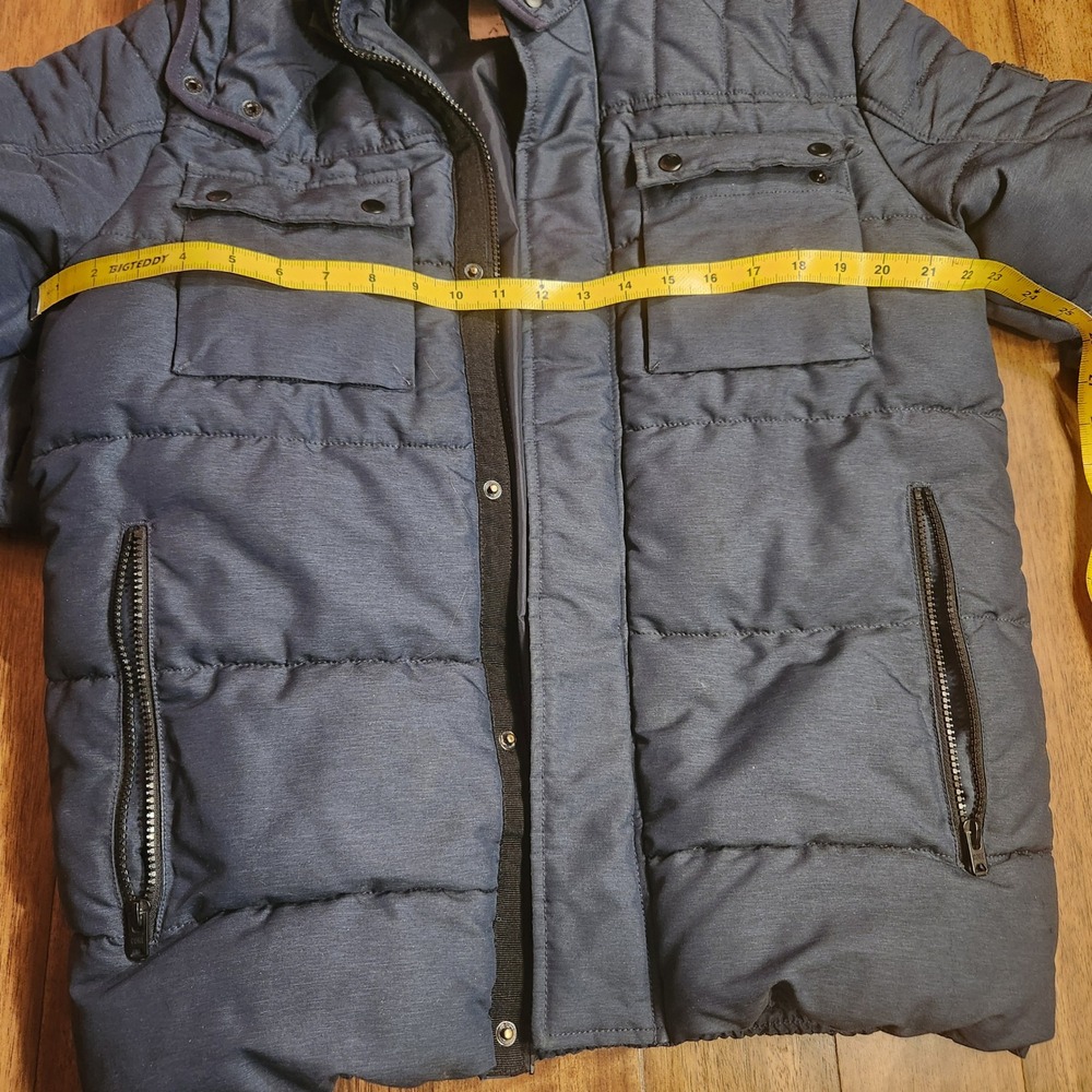 Jack & Jones Core Mens Navy Blue Hooded Puffer Jacket Coat Size M - Picture 6 of 8
